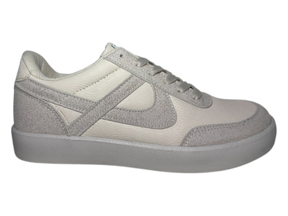 Tenis Panam Casuales Urbanos De Piel Y Gamuza Color Hueso